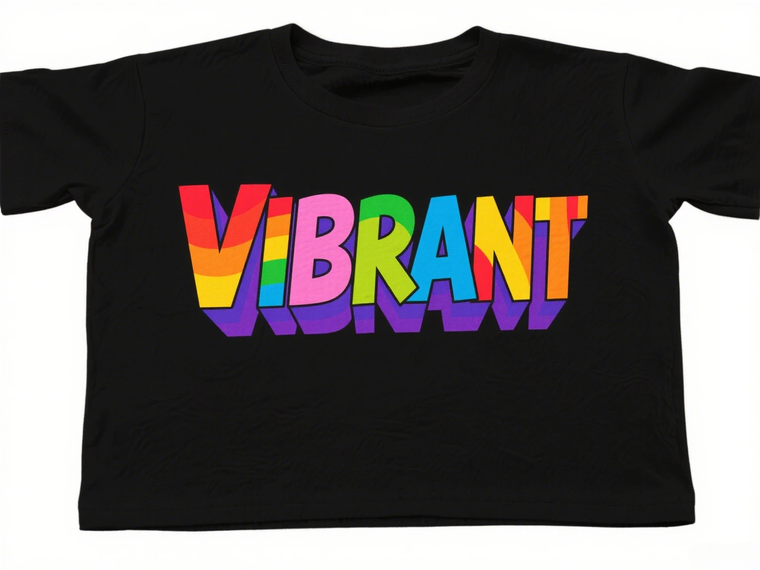 

Black White Colorful VIBRANT Letter Pattern Casual Unisex Fashion T Shirt With Rainbow Gradient Colorful Style Print For