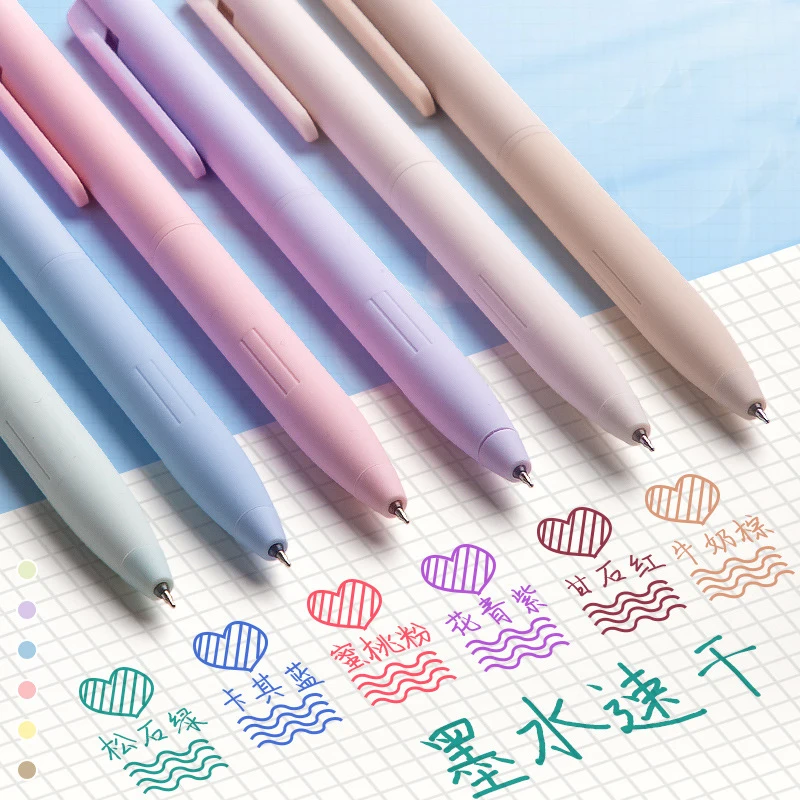 6Pcs Morandi Color Gel Pen Colorful Signing Pen Colored Ink Quick Drying Pressing Neutral Pen Writing Tools Student Stationery