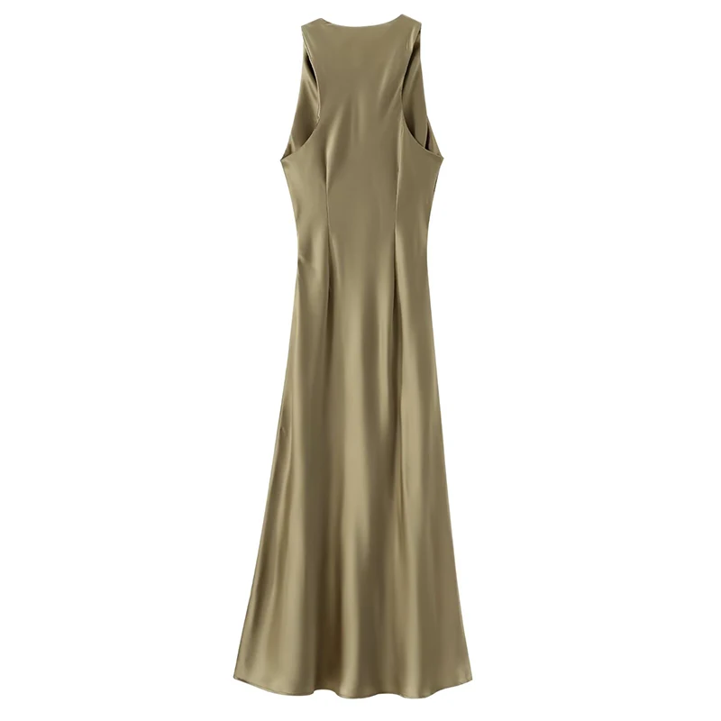 Robe Longue en Satin de Bergame pour Femme, Couleur Unie, Précieux, Élégant, Simple, Formelle, ixd'Été