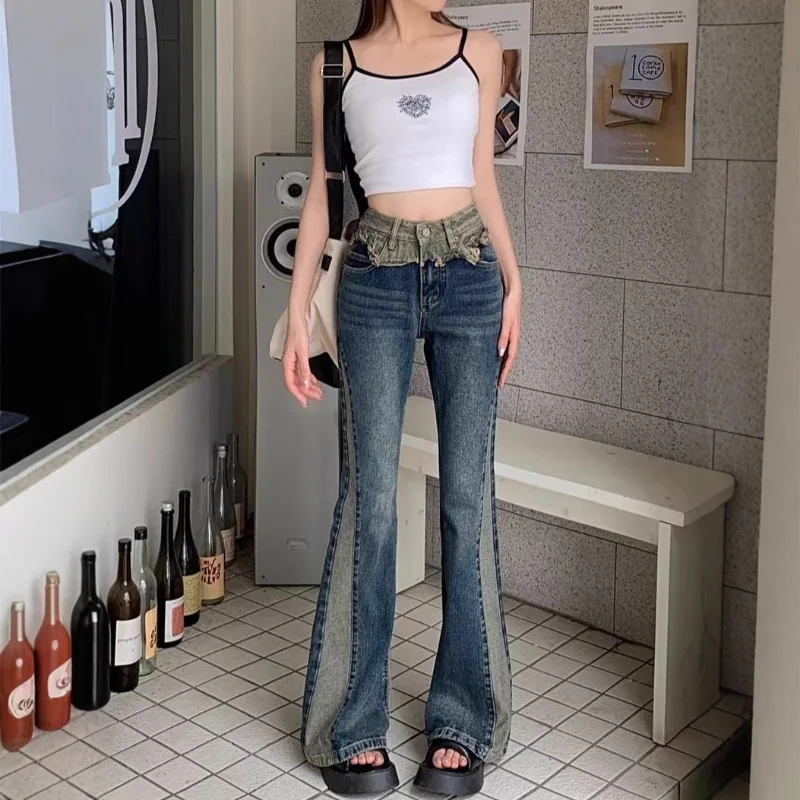 

Американские ретро-микроклешные джинсы для женщин весной и осенью, новый стиль, облегающие и узкие брюки-подкова