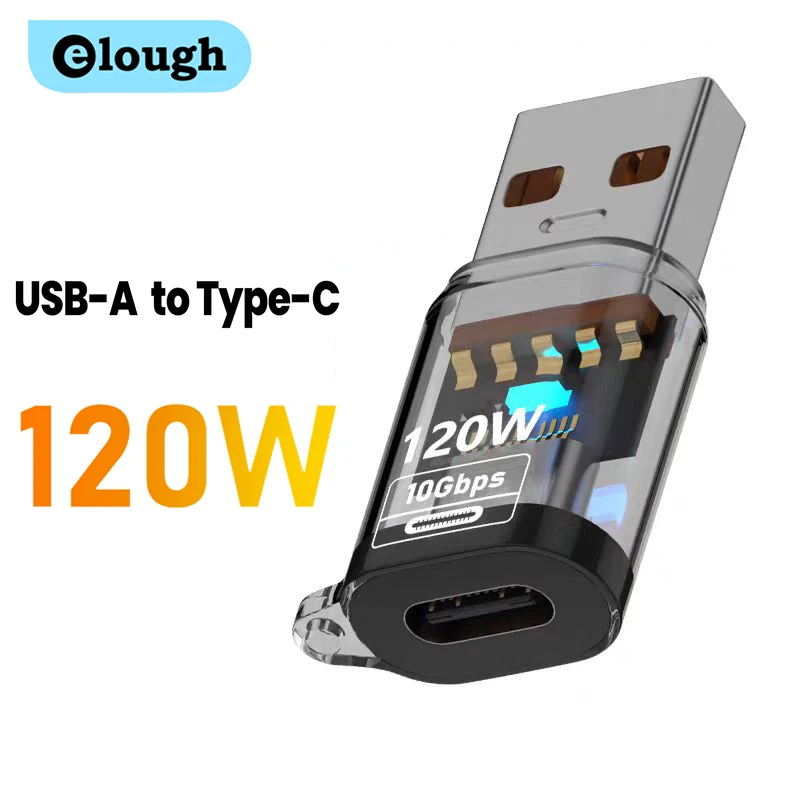 

elough 120W Type C Female to USB A Male Adapter Fast Charging Transparent USB 3.2/Gen 2 OTG for iPhone 15 16 Tablet Computer