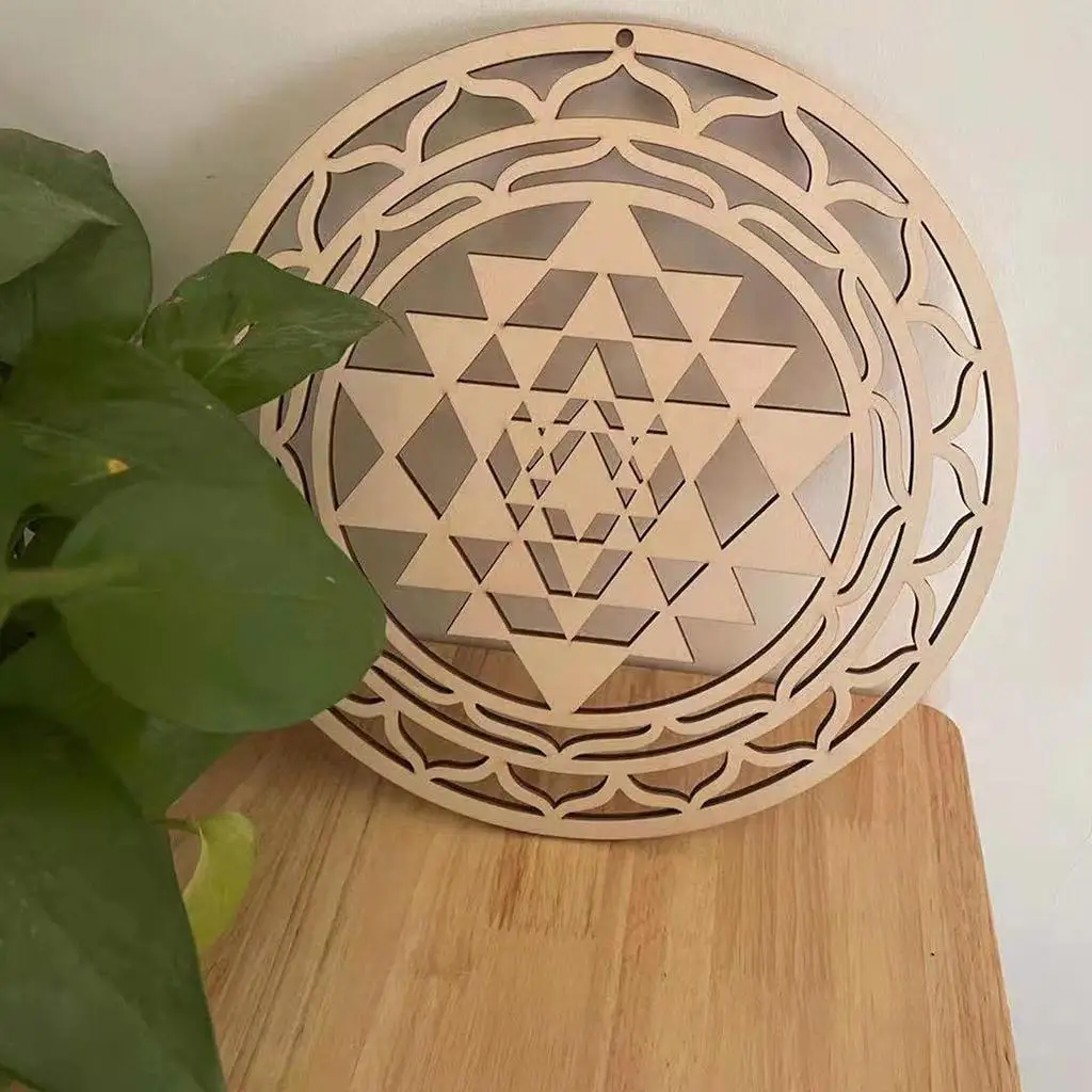 Sri Yantra Wall Art Decor Mandala Sacred Geometry Crystal Grid Board for Zen