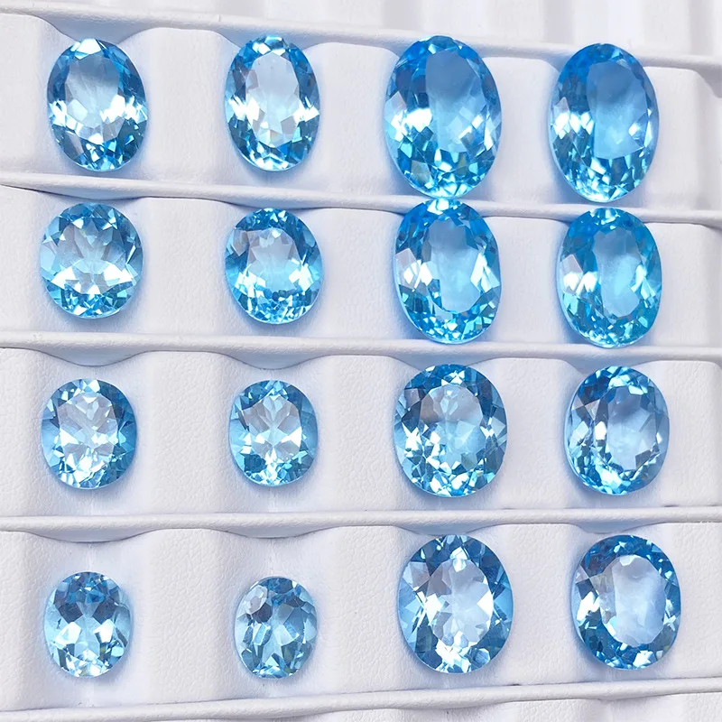 Factory Wholesale 100% Real Natural Oval Egg Cut Sky Blue Topaz Gemstone Loose Gems Diy Material for Jewelry