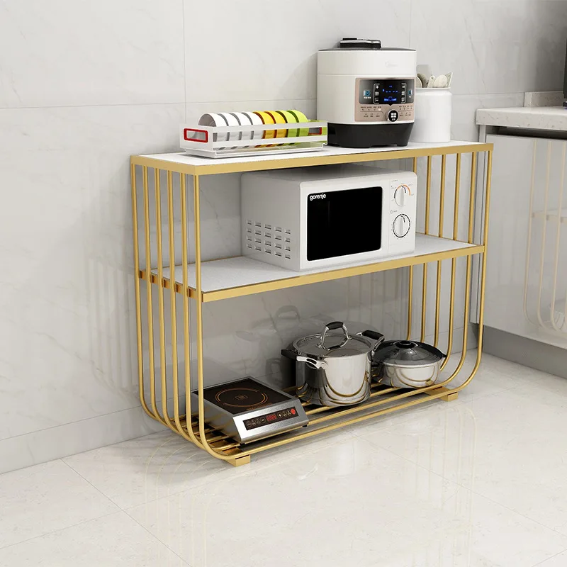 

Nordic marble kitchen shelves multi-layer floor-to-ceiling household microwave ovens, ovens, sideboards, storage shelves