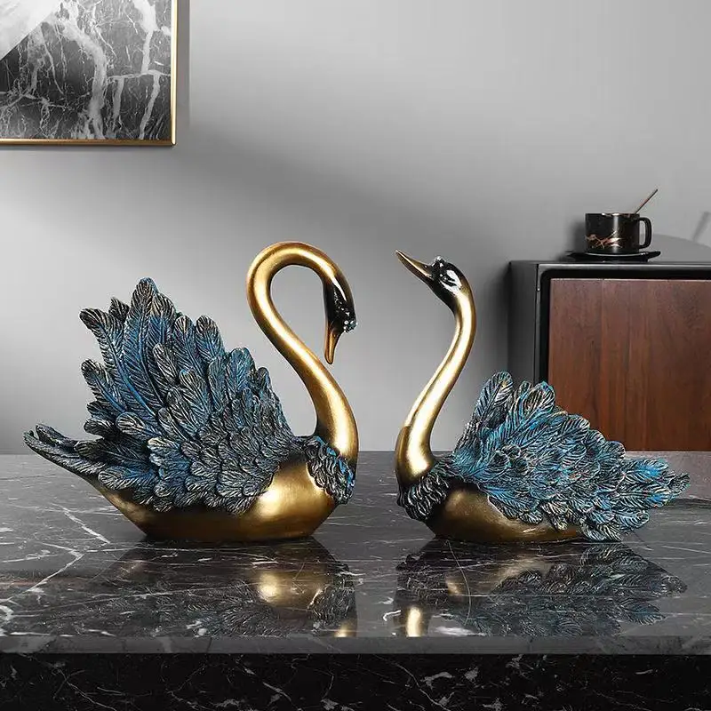 

Light Luxury European Style Swan Wine Rack Ornament Couple Resin Crafts Home Living Room Wine Cabinet TV Cabinet Decor Gift