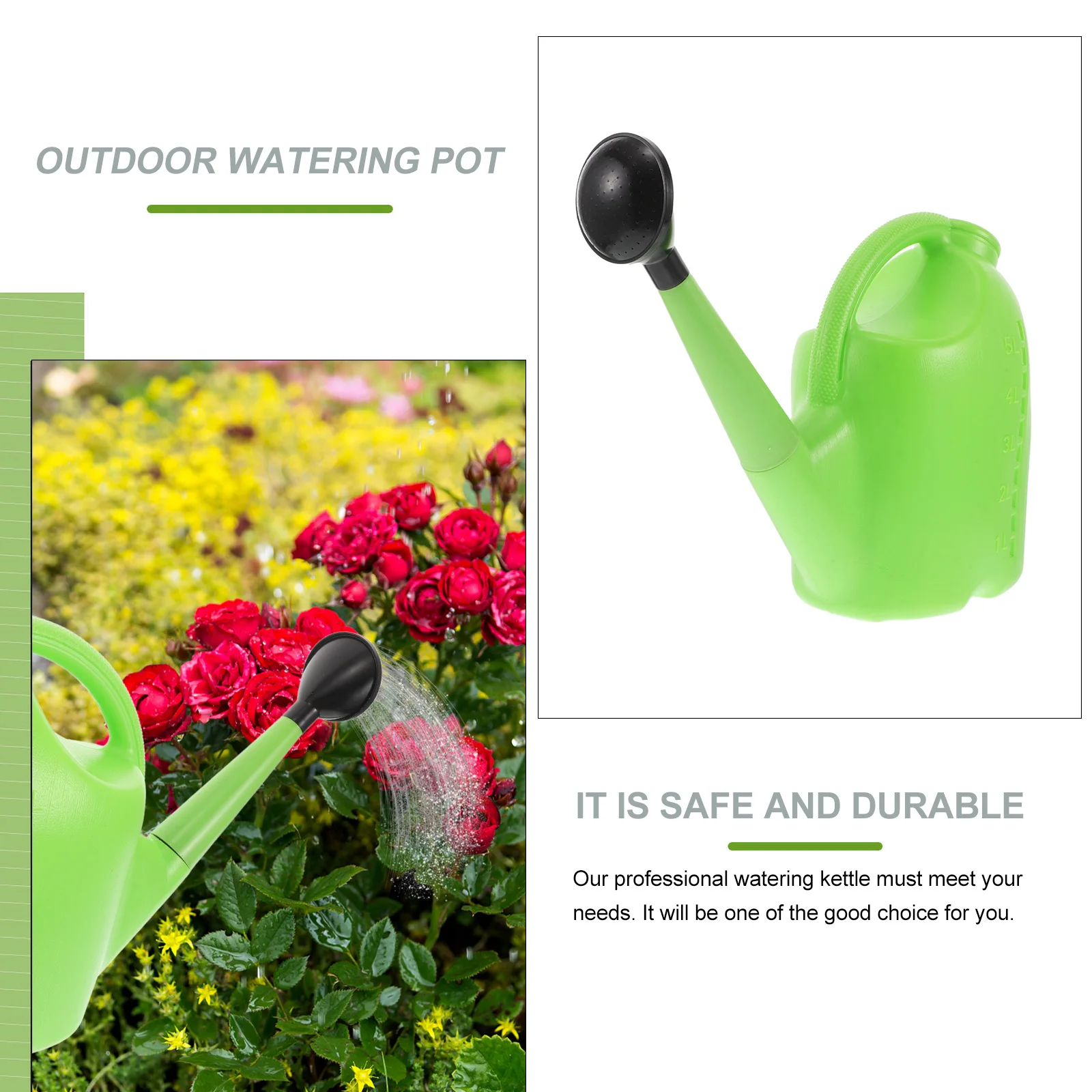 

1pc 5L Green Plastic Watering Can Long Spout Durable Sprinkler for Garden Balcony Plants Gardening Tool