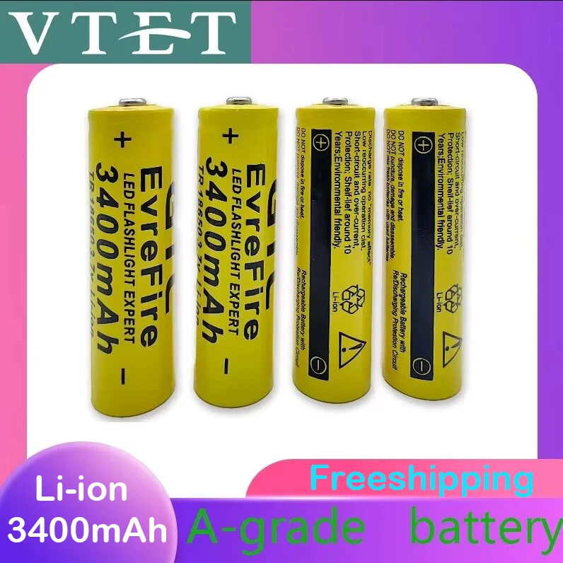 2024 New18650 3.7V 3400mAh Rechargeable Battery for Flashlight Torch Headlamp Li-ion Rechargeable Battery Drop Free FAN Toys