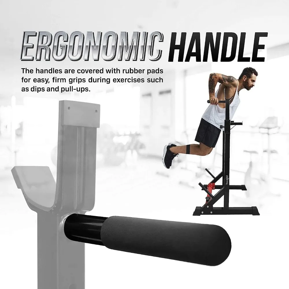 رف القرفصاء القابل للتعديل في صالة الألعاب الرياضية المنزلية مع خاصية رفع الأثقال وقضيب الغمس وميزات ضغط المقعد