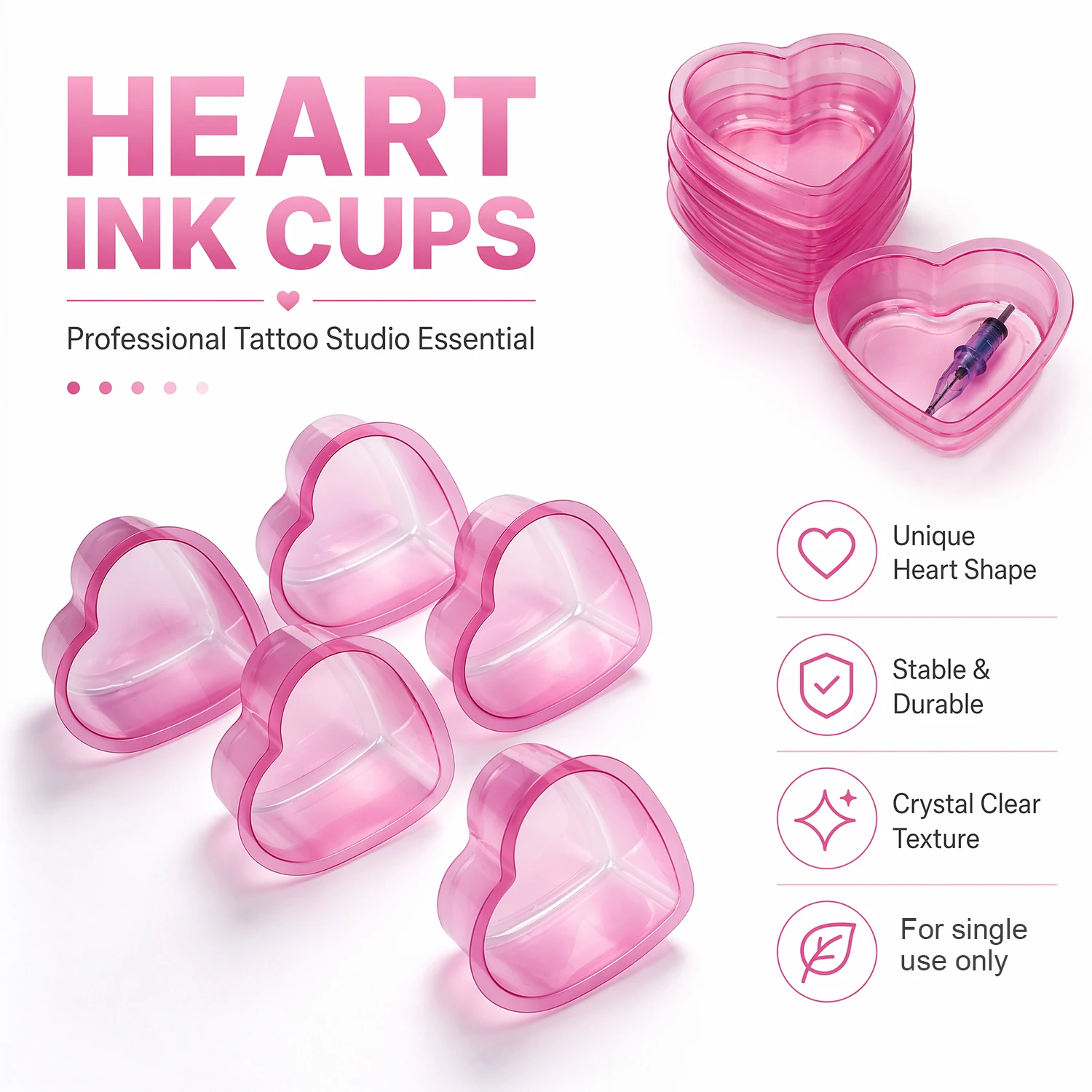 40pcs Disposable Tattoo Ink Cups Heart Shaped Plastic Pigment Cleaning Cups For Artists Tattoo Accessories view 6