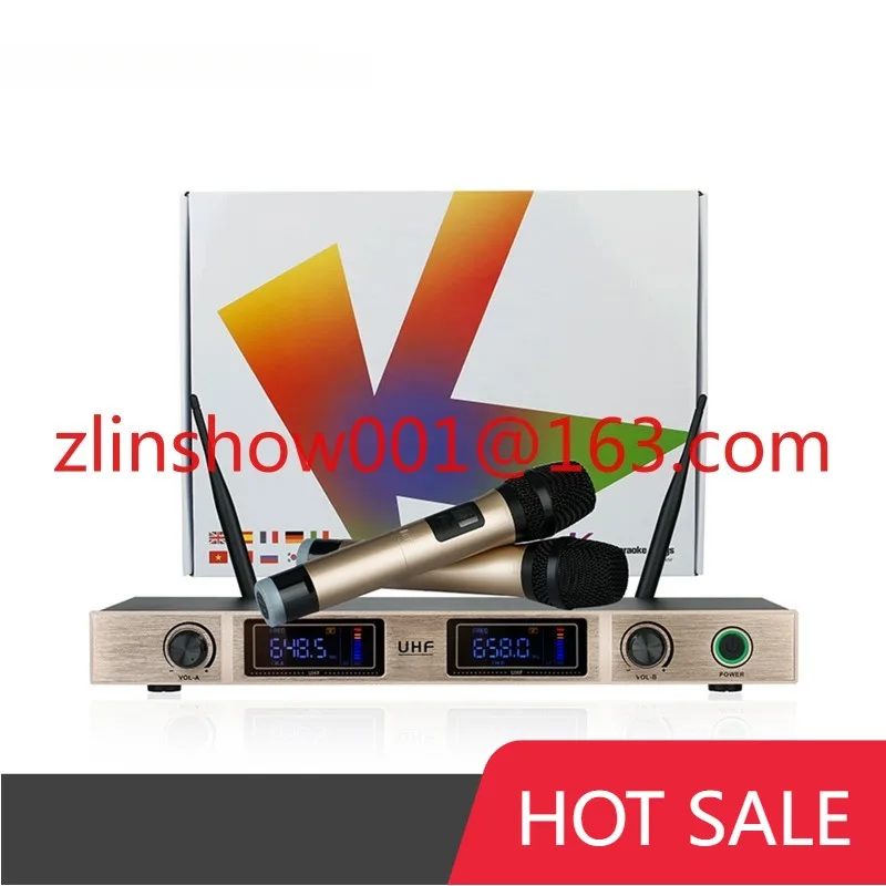 

RIY-0213 Golden Panel Half-Metal Handheld UHF Without IR Wireless Microphone 2 Channel Mic for Karaoke Wedding