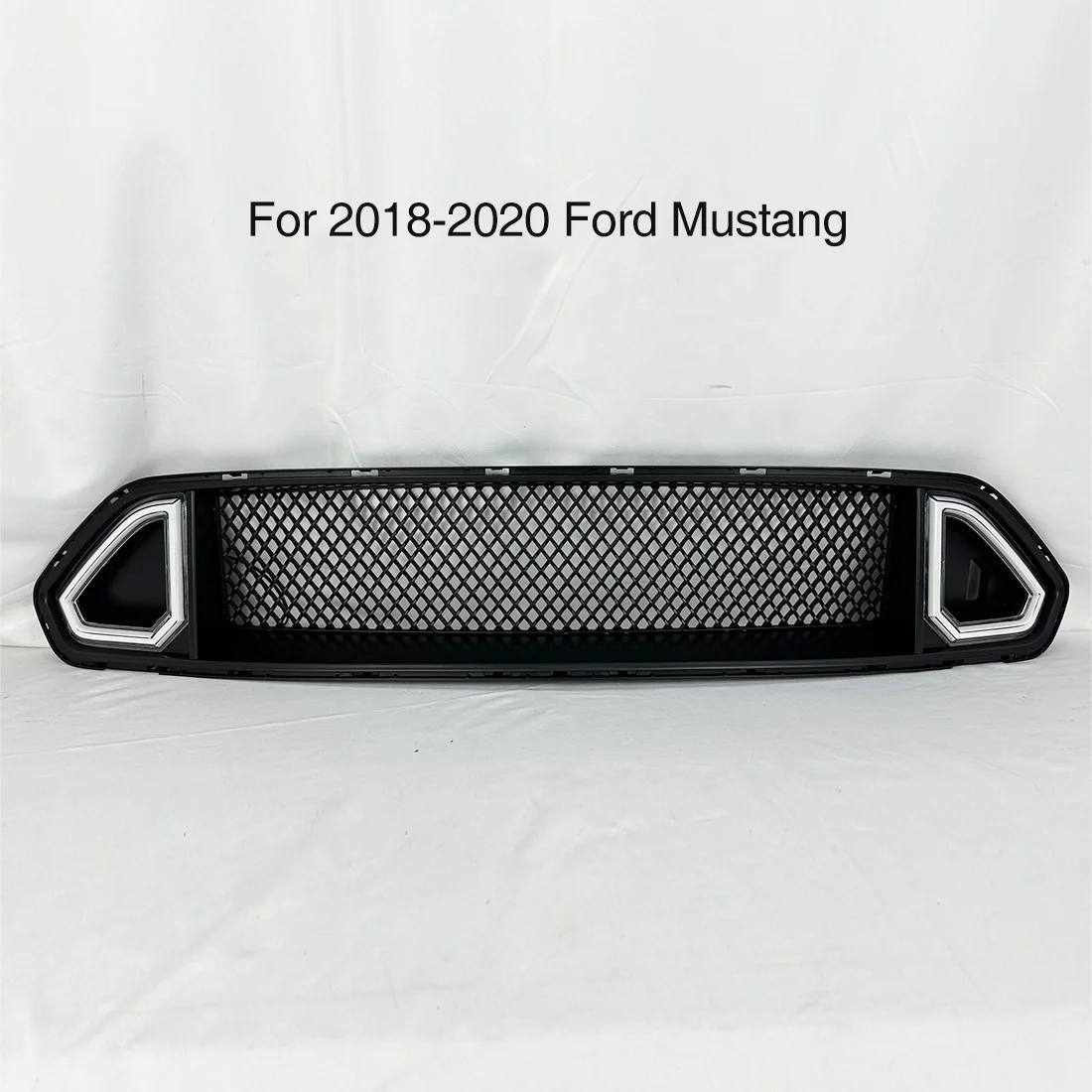 Car Grills Black Front Mesh Grille with DRL & Turn Signal Lights For 2018-2020 Ford Mustang ABS