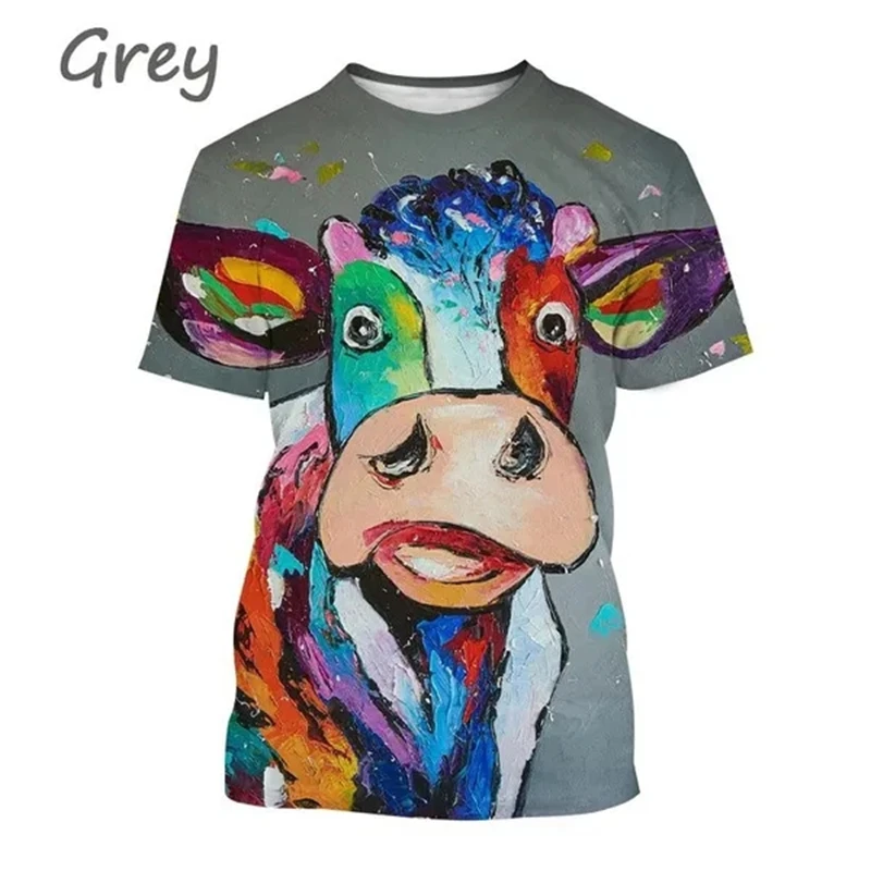 New Colorful Cow3D Graphic T Shirts Cow Pop Art Round Neck Short Sleeve Animal Pattern Men's And Women's Fashion Casual TopsTees