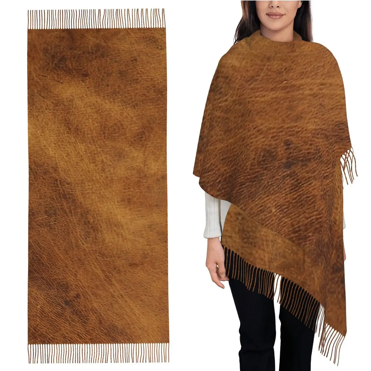 

Кожаный шарф с кисточками, женские мягкие теплые шали и накидки, длинная осенне-зимняя шаль