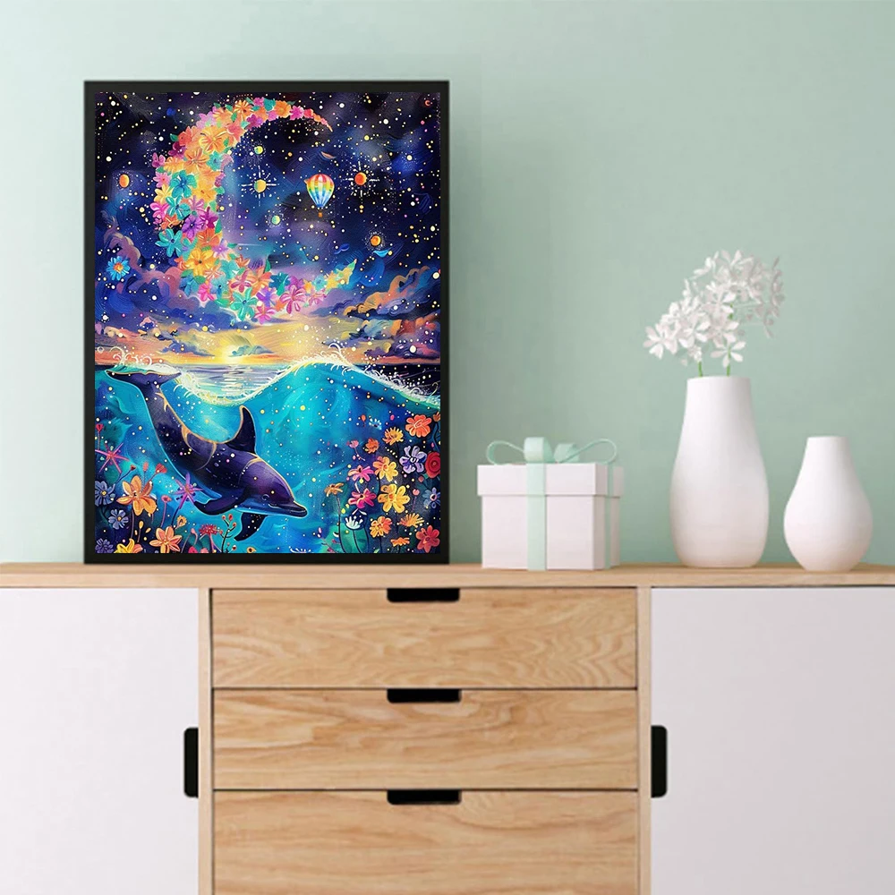 Whale Dolphin AB Diamond Painting Cat Cross Stitch Kit Diamond Embroidery DIY Mosaic Art Rhinestone Pictures Moon