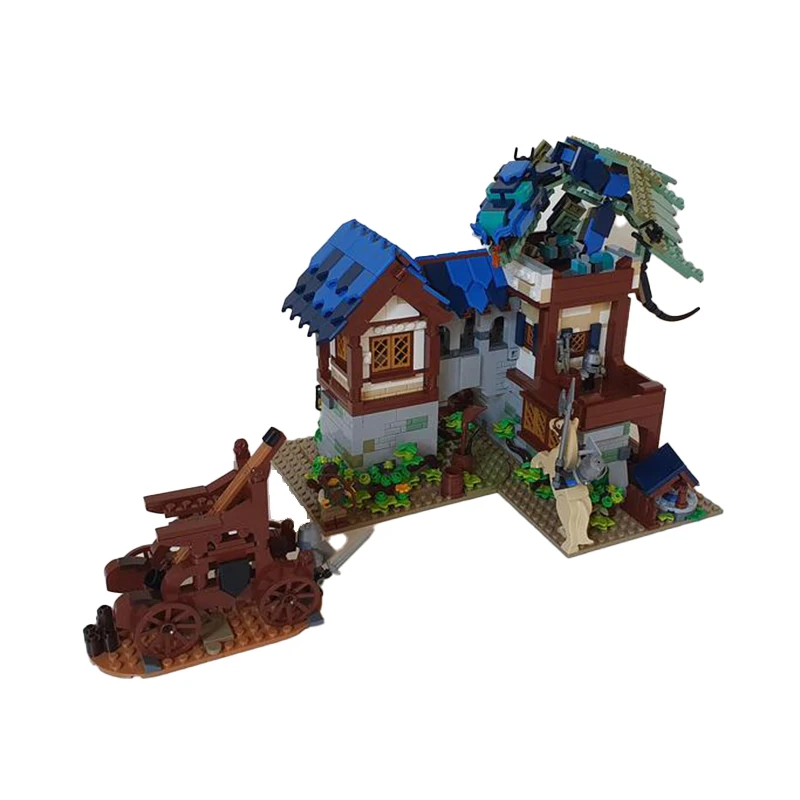 City Street View Series Medieval Modular Building MOC Town Theme Block Dragon Attack Model Technology Bricks Assembly Kid's Toys