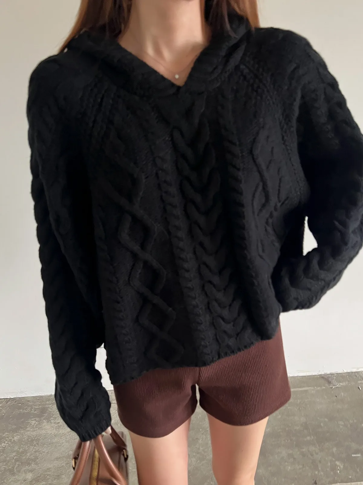 Chic Autumn Winter Loose Casual Small Size Long Sve Knitted Sweater Women's Comfortable Lazy Sle Hat Knitted Sweater