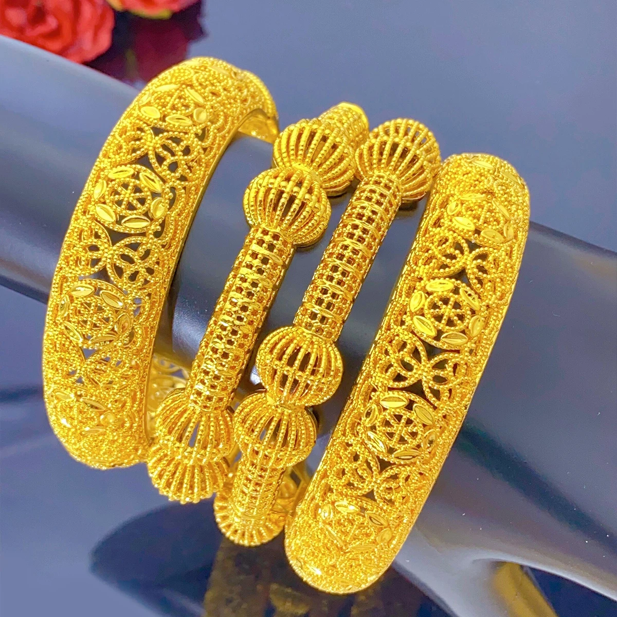 XUHUANG Ethiopian Bridal Gold Color Round Luxury Bangles Indian Wedding Jewellery Dubai Engagement Hand Jewelry Gifts 24k New