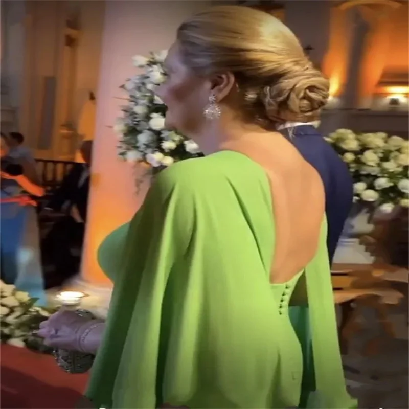 Modern Green Chiffon Mother Of The Bride Dresses With Long Cape Train Plus Size Women Evening Party Gowns Wedding Guest Dress