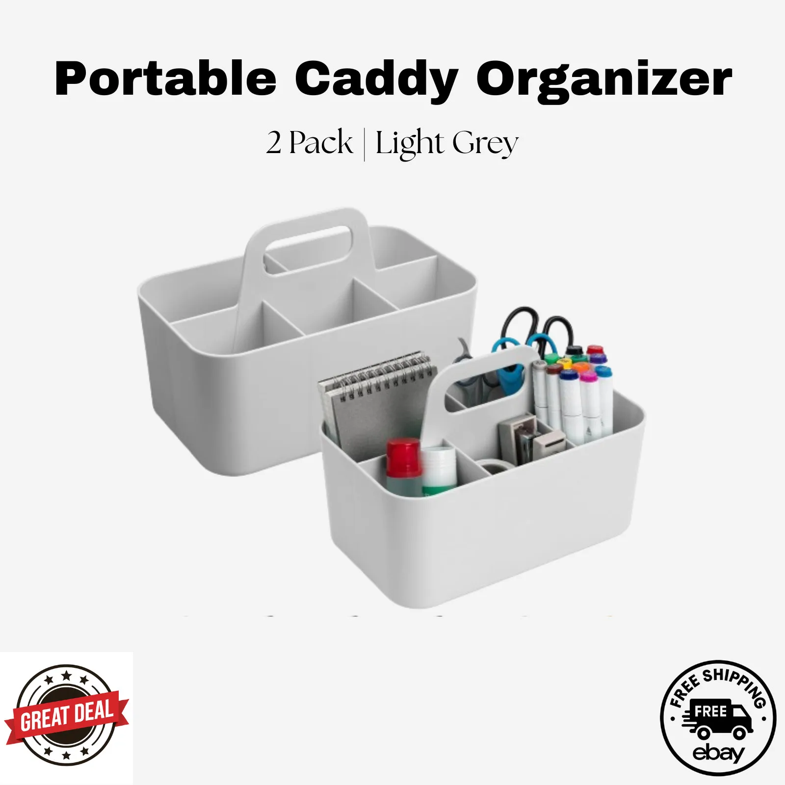 

Organizer Caddy 2-Pack | Stackable Portable Tote for Home Office Crafts