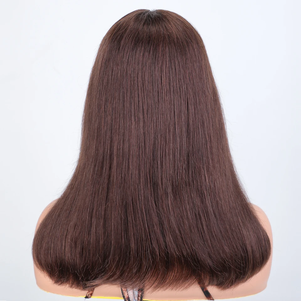 Elegante marrom avermelhado 4 colorido em camadas retas corte 13x4 frente do laço perucas de cabelo humano para mulheres curto bob perucas de cabelo brasileiro