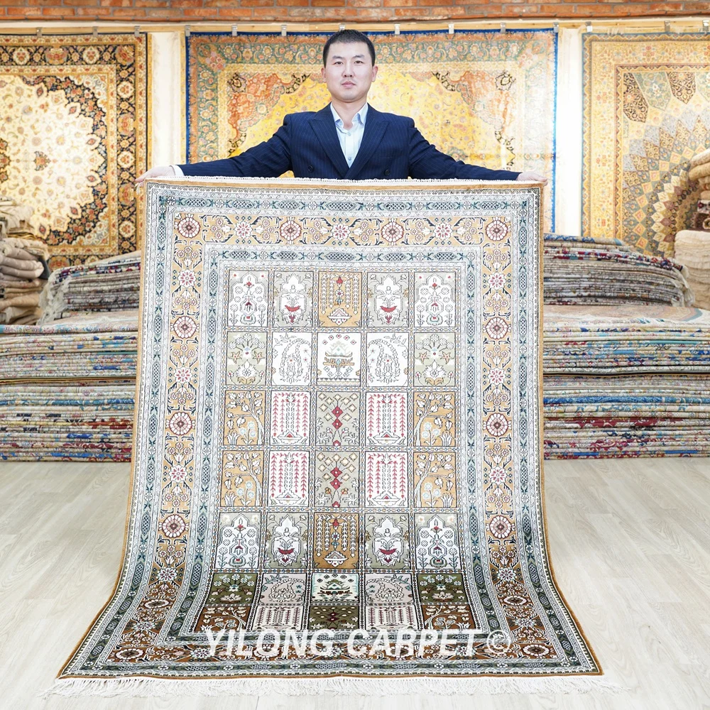 122x183cm Hand Knotted Silk Carpet Persian Four Season Rugs (YHW967B)