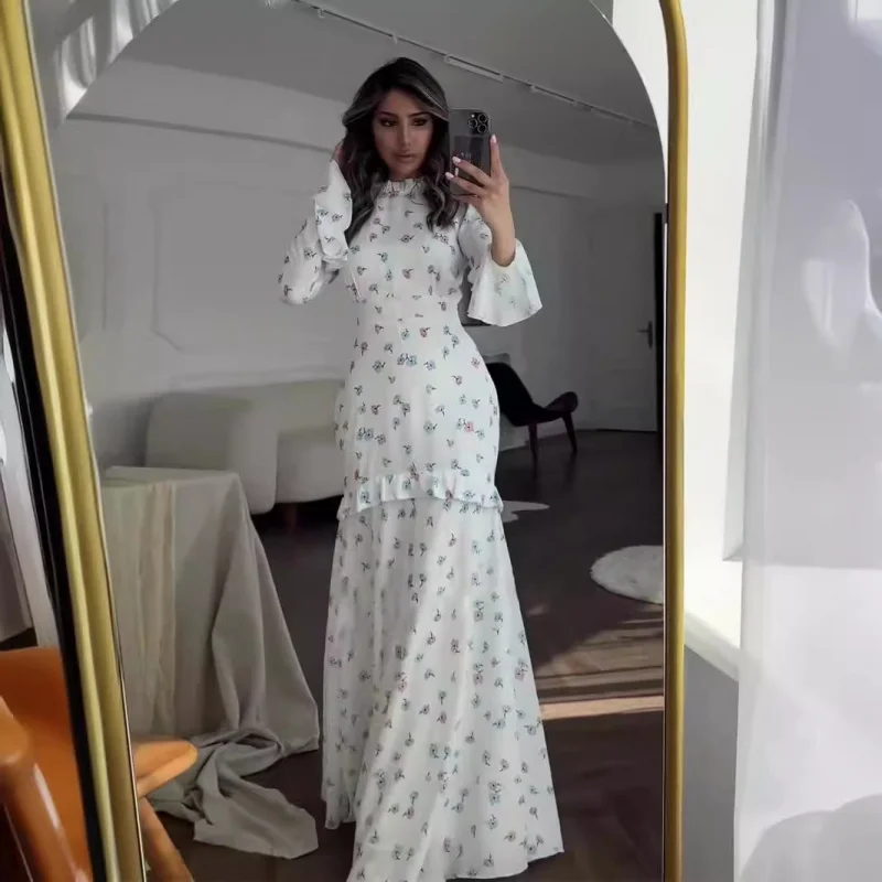 

Spring gentle style fresh floral ruffled long dress