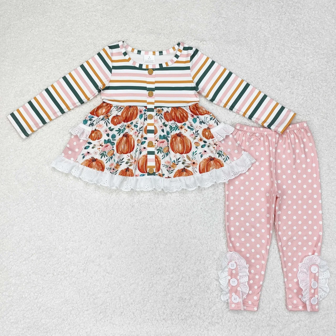 

Wholesale Infant Children Stripes Long Sleeves Pumpkin Floral Pocket Baby Girl Pink Pants Set Kids Toddler Thanksgiving Outfit