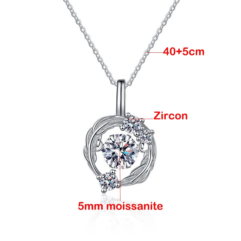 TFGLBU collana Moissanite scintillante da 0,5 ct per donna ciondolo classico con diamante taglio brillante scavato in argento Sterling 100% 925