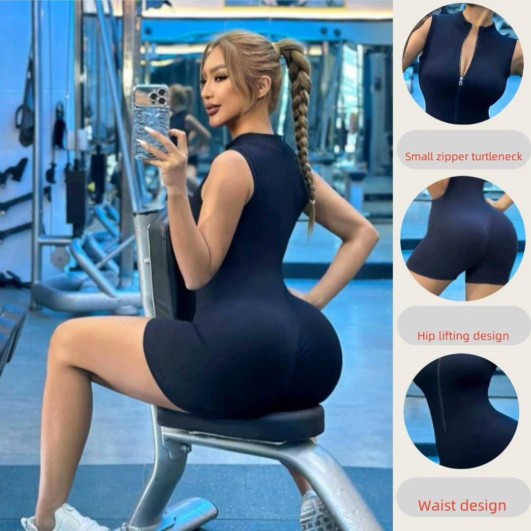 

Zipper Sports Jumpsuits Women's Tracksuit Fitness Overalls One-Piece Gym Short Bodysuit Yoga Sets Workout Suit Female Sportswear