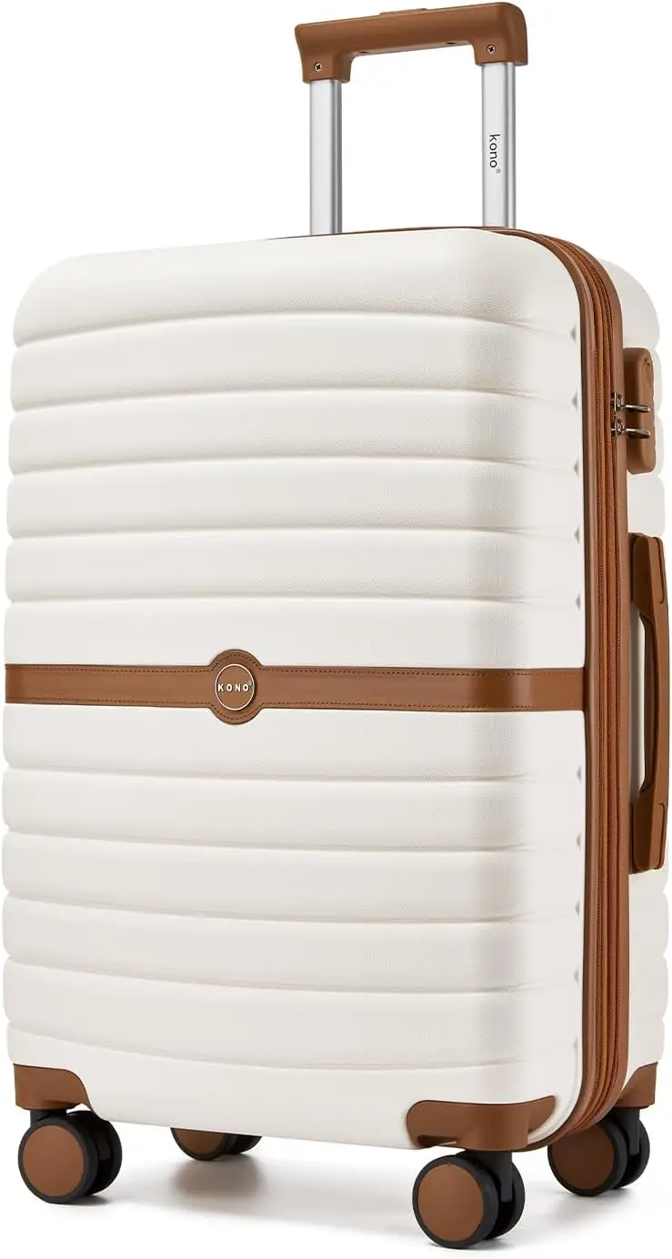 

Expandable 24-Inch Spinner Luggage, Lightweight Hardshell Suitcase with Lock, Anti-Scratch Travel Bag in White/Brown