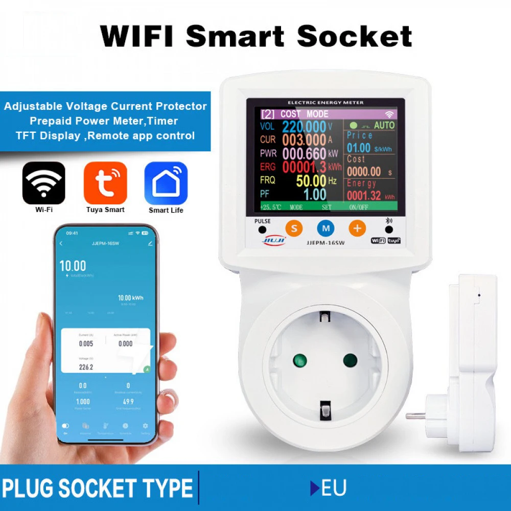 

Tuya WiFi Smart Power Socket 230V APP Remote Control WIFI Wattmeter AC Power Meter Electricity Consumption EU Plug Energy Meter