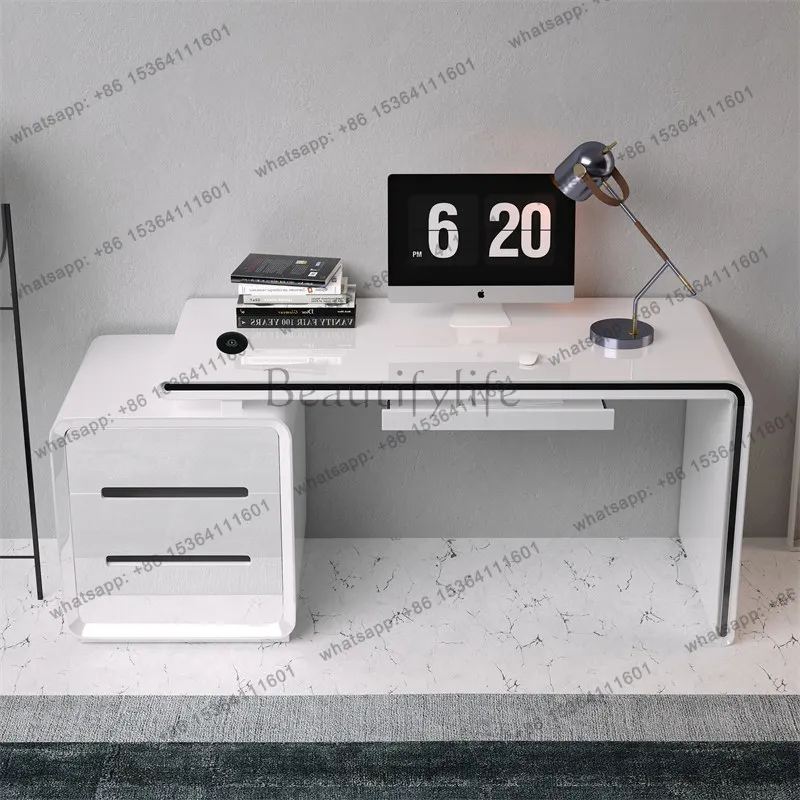 LJY Modern Minimalist Office Desk Wooden Aesthetic Design Nordic Crafts Study Office Desk Drawer Standing Tavolo Unique Furnitur