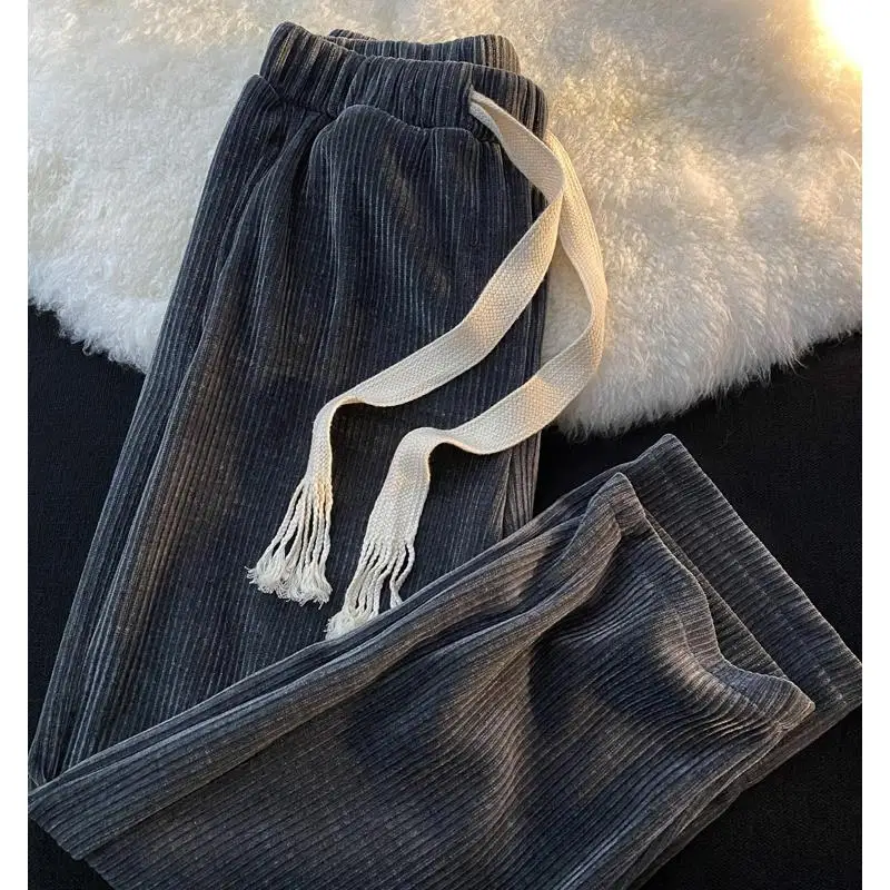 

Corduroy Men's Pants Spring Autumn Loose Straight Legged Fce Lined Casual Trousers Trendy Brand Faionable Sweatpants