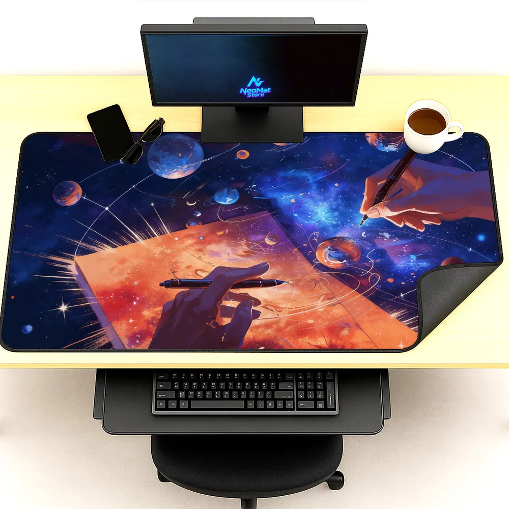 

Galaxy Space Desk Mat Exsurreal Office Hand-Drawn Universe Aesthetic Mouse Pad Rubber Mat Decoration Pc Mousepad Xxxl 1200x600