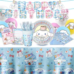 Cartoon Cinnamoroll Dog Disposable Tableware Tablecloth Paper Plate Water Cup Cartoon Birthday Decoration Party Scene Layout