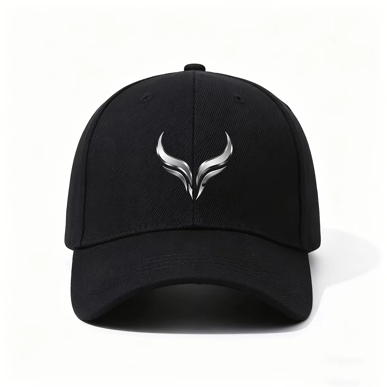 Baseball Cap, Showcasing a Sleek Silvery Bull Horns Design, Modern And Bold, Soft Fabric, Great for Fans of Strong, Minimalist A