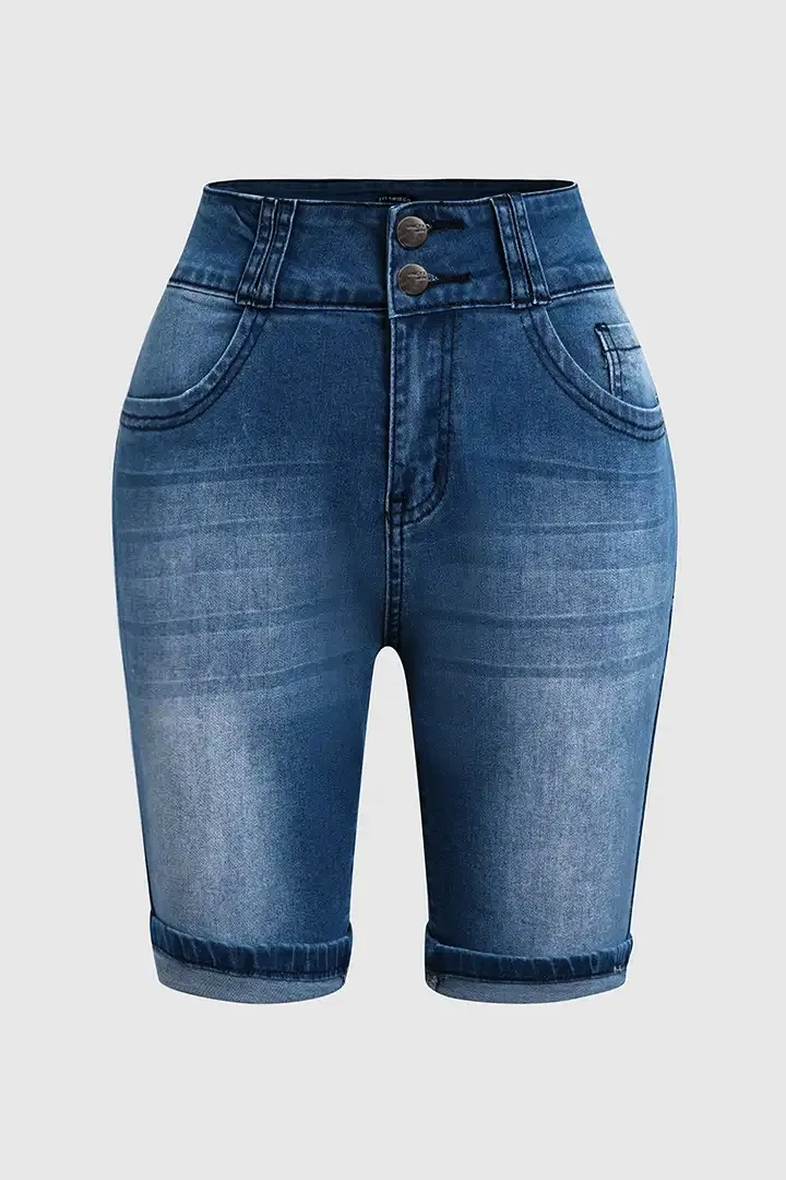 Pantalones vaqueros sexis para mujer, pantalones cortos de mezclilla lavados, cintura alta, ajustados, con cremallera, planos empalmados, bolsillos