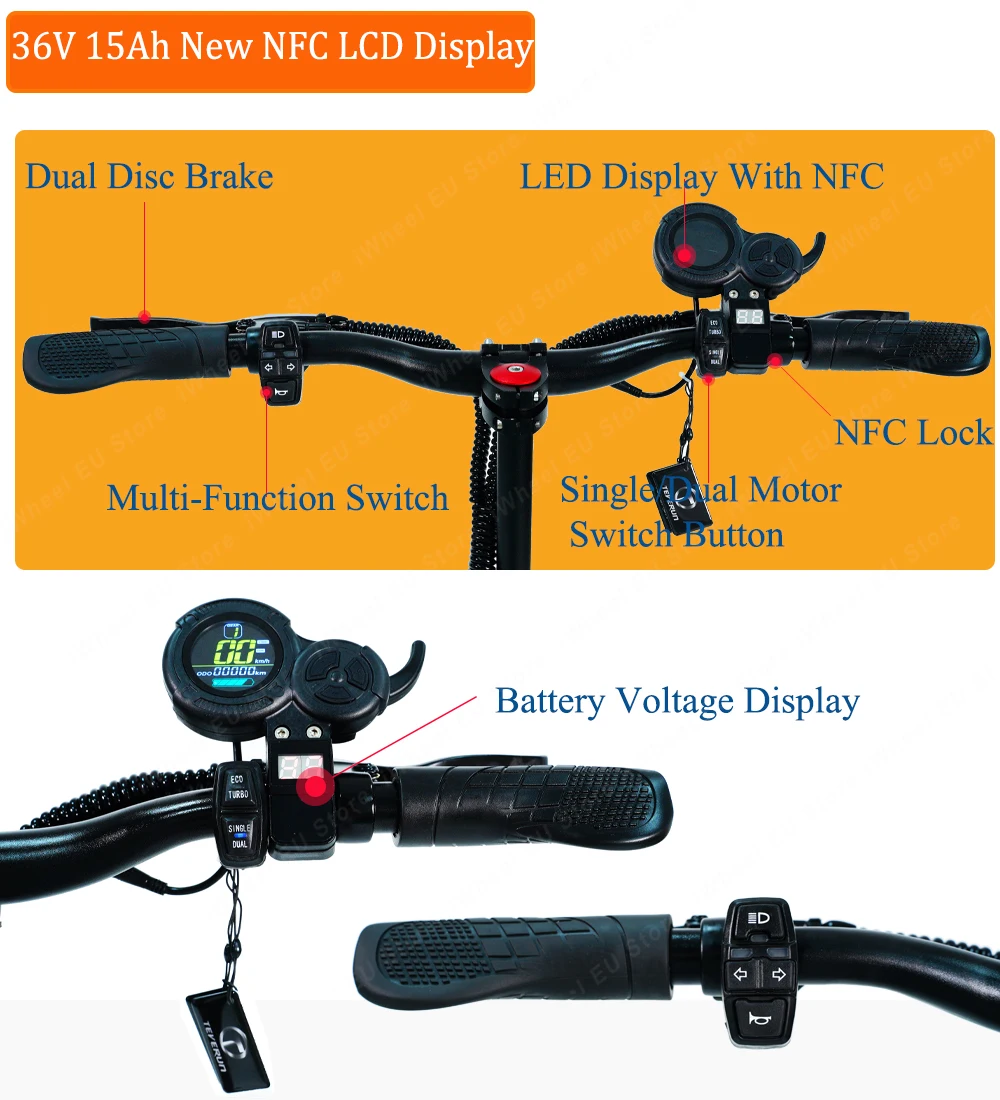 2024 Newest 8.5 Inch Teverun Blade Q 36V 15Ah Dual Motor Rate Power 2*350W Top Speed 40km/h LCD Display With NFC Card
