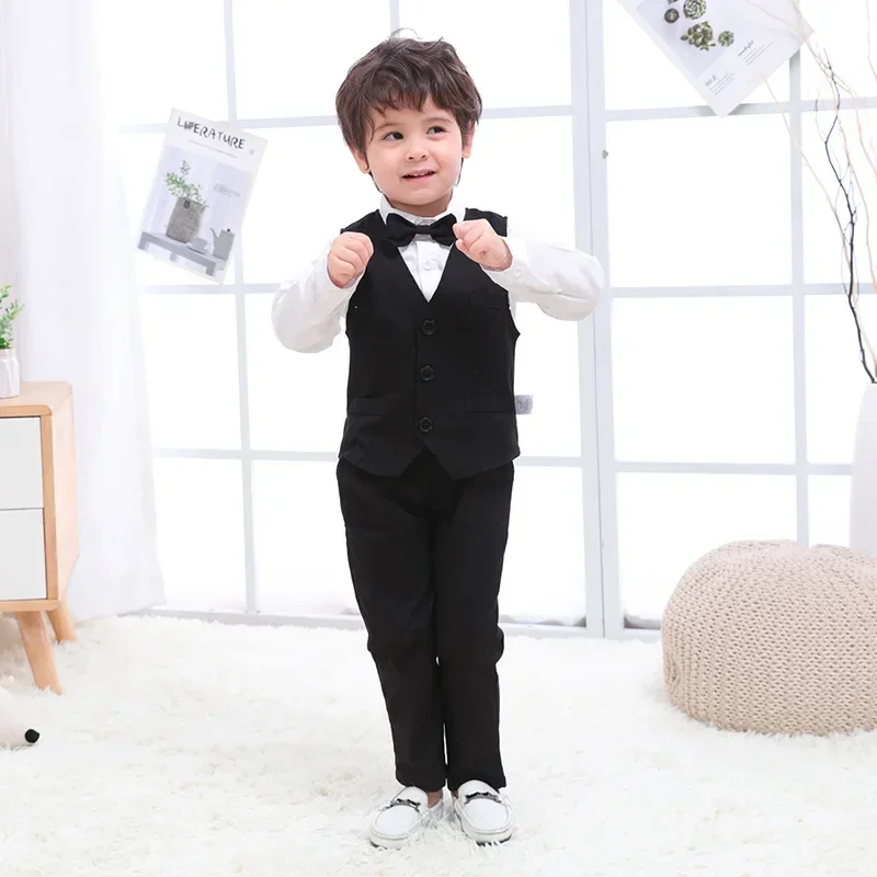 Baby Boy Clothes Kids  Outfit Gentleman Boys  Formal Birthday Wedding Suit Set Long Sleeve Blouse with Pants Vest