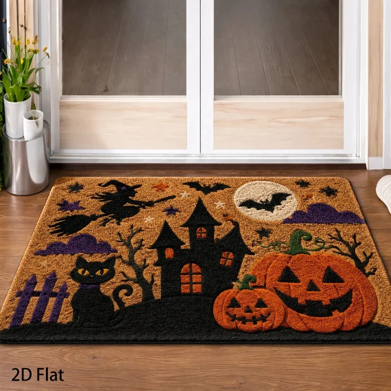 Front Door Back Door Doormat Halloween Pumpkin Witch 2D Flat Welcome Mat Bedroom Living Room Home Decor Floor Entryway gifts