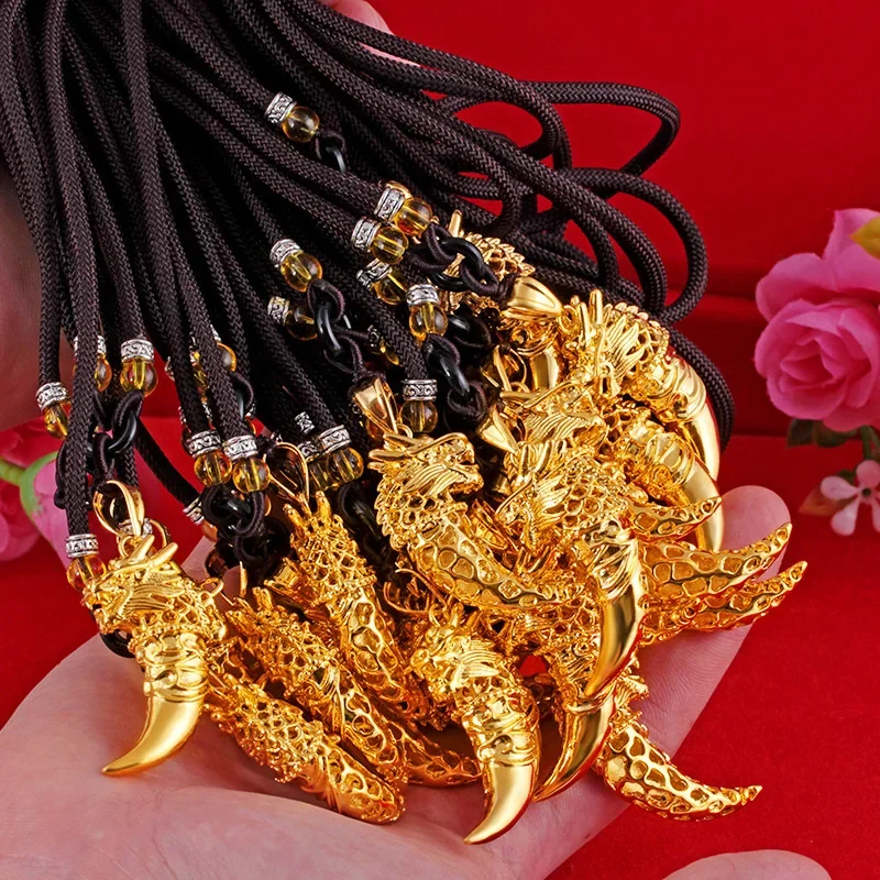 من المألوف والجو AU750 18K الذهب العتيقة نمط الاستبداد الرجال الذئب الأسنان قلادة قلادة هدية عيد الحب D #6