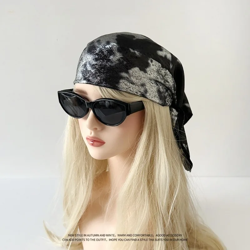 Silver Y2K Scarf Head Wrap Waist Belt Hip Hop Bandana for Women Elastic Tube Turban with Metallic Shine Streetwear Accessory view 3