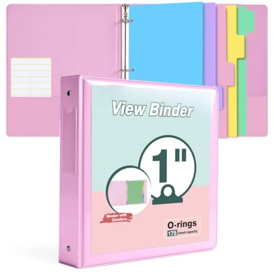 

3 Ring Binder Cute Binder Organizer with 5 Tab Dividers Fits 75 Sheets of 8.5x Paper, Customizable Clear Cover with Inside Pock