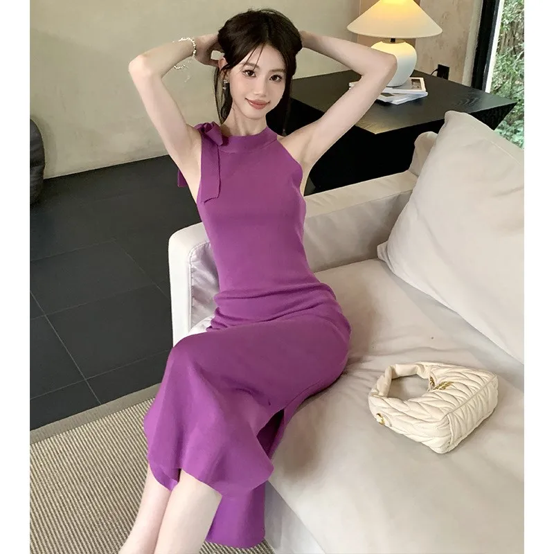 膝丈セーターベスト韓国風セータージャンパー女性美学ボートネックオーバーサイズグランジ服エフォートレスヘムラインOL