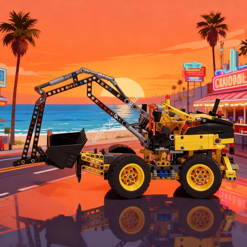 895 peças MOC Escavadeira sobre Rodas Volvo, Modelo Técnico Elétrico, Blocos de Construção, Ideia de Presente de Natal, Brinquedo Educativo