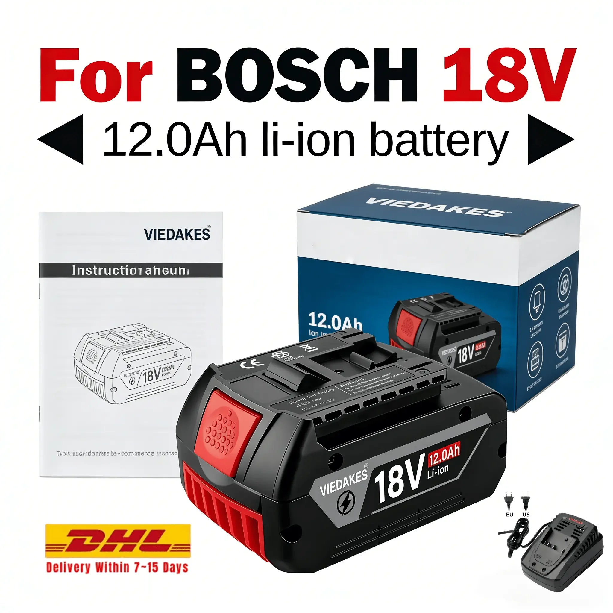 

VIEDAKES bateria for bosch 18v12.0Ah for bosch 18v lithium battery BMS Protection For bosch 18v tools battery Professional Grade