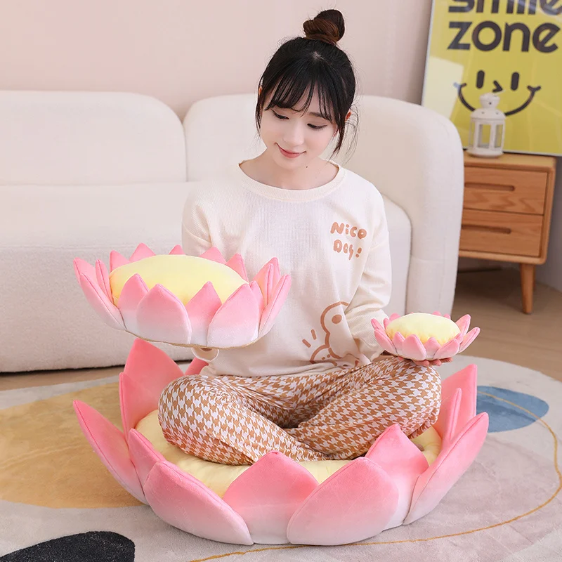 20-80cm Pink Lotus Flower Plush Pillow Back Cushion Soft Stuffed Plant Flower Toy Floor Mat Bedroom Home Pillow Birthday Gift