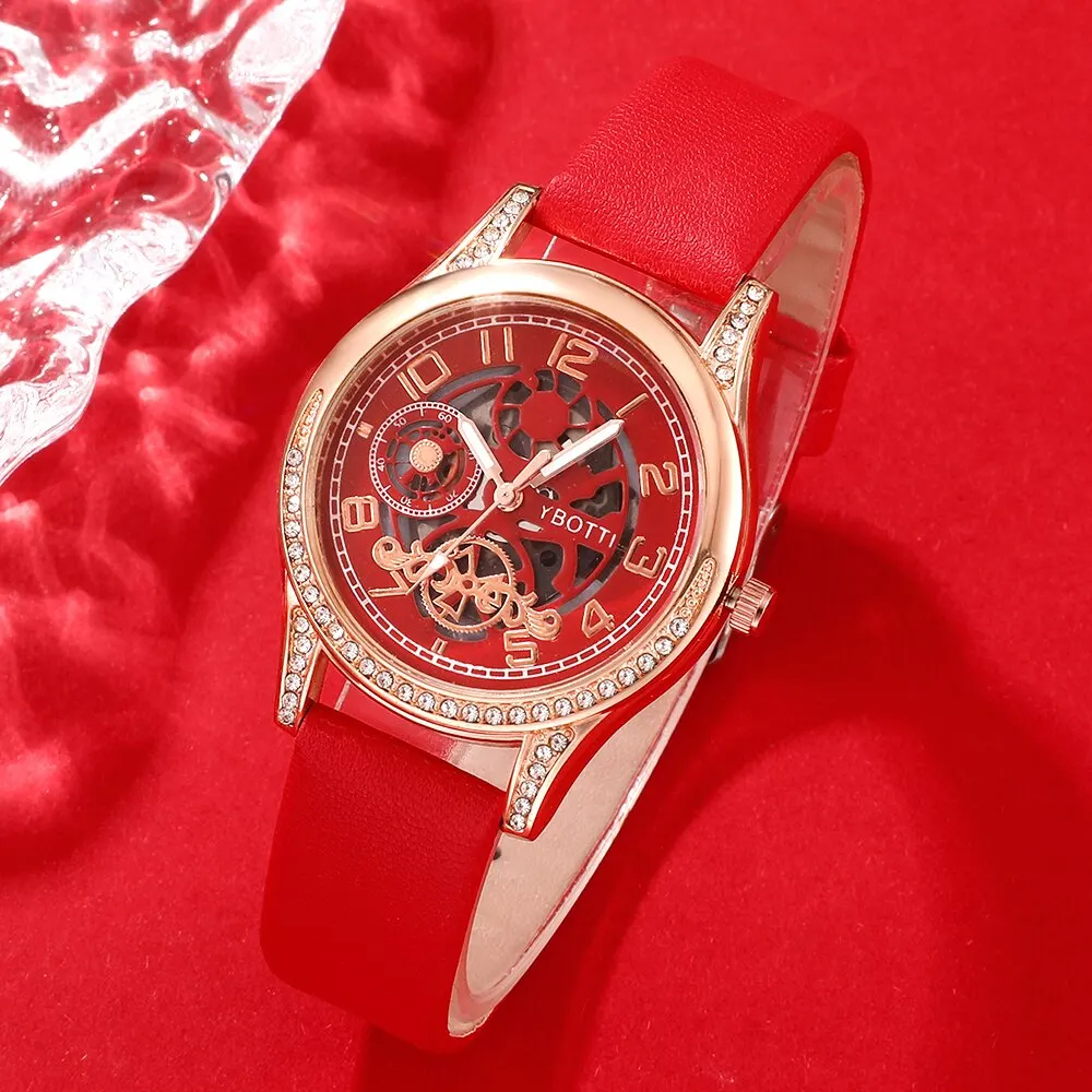 Набор из пяти предметов, женские кварцевые часы, ожерелье, кольцо и серьги