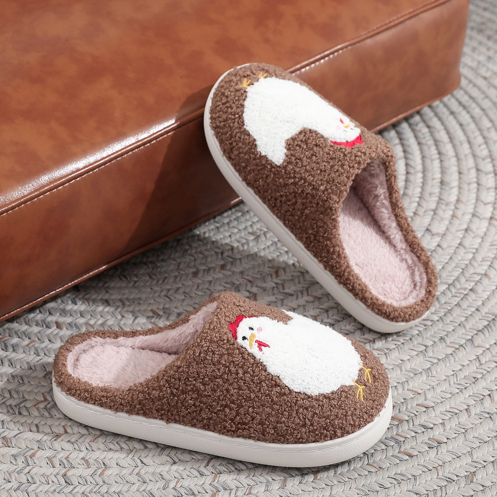 Cute Chicken Plush Cute Slipper Non-slip Cute House Shoes Warm Fuzzy Warm Cartoon Flat Winter Casual Gift for Family and Friend