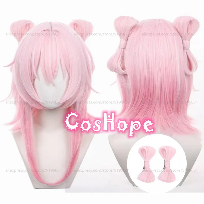 March 7th Cosplay Wig 50cm Long Wig with Bow Ties Pink Gradient Wig Cosplay Anime Cosplay Wigs Heat Resistant Synthetic Wigs